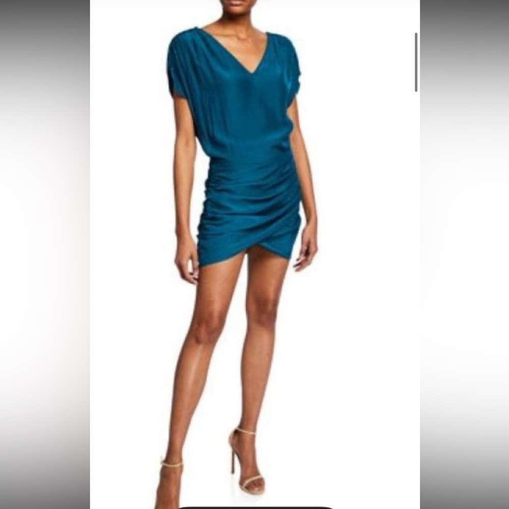 Ramy Brook Teal Adella Shirred Cocktail Dress 2 👗